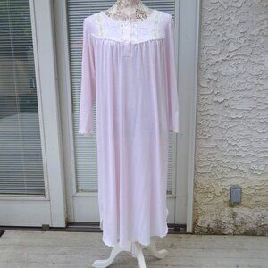 Miss Elaine Intimates Soft Lightweight Pink Flannel Pointelle Nightgown, size M